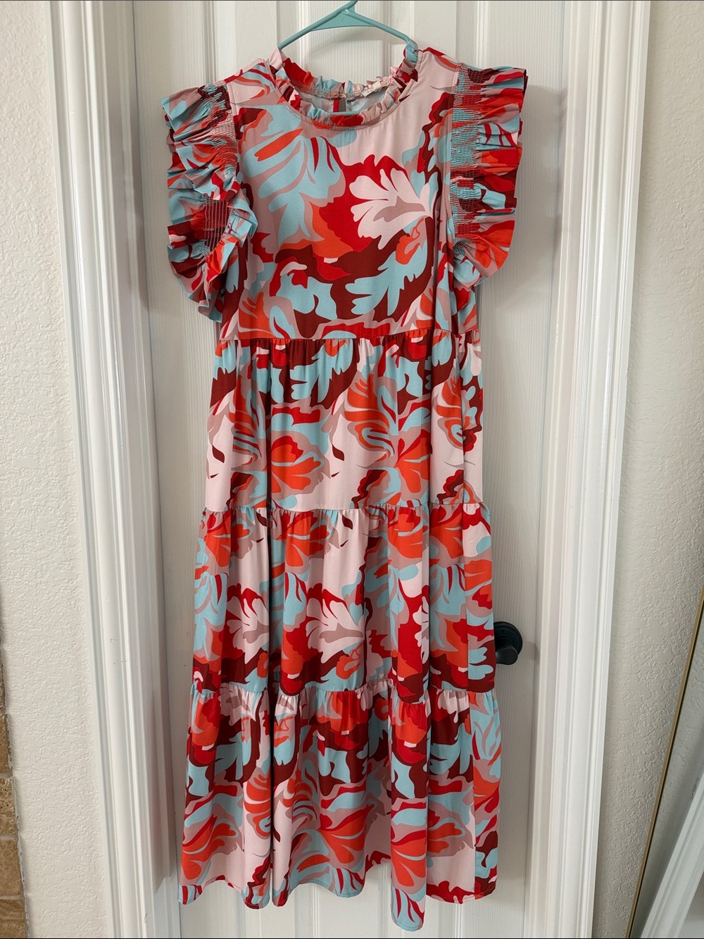 JODIFL Red, Pink & Aqua Floral Tiered Maxi Dress